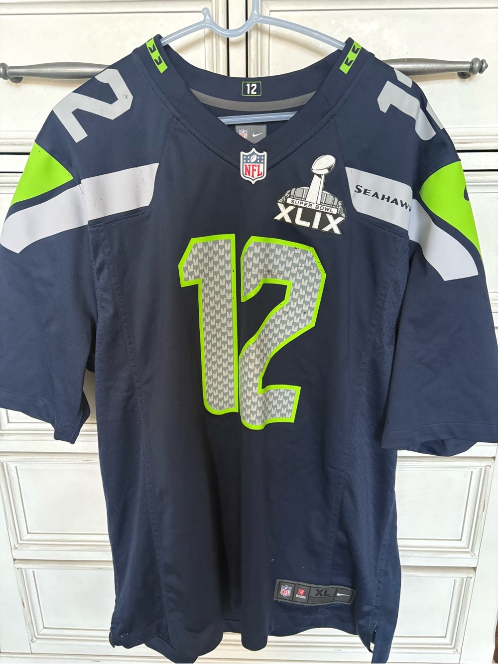 Seattle Seahawks Super Bowl XLIX #12 Fan Jersey Nike On Field XL Navy
